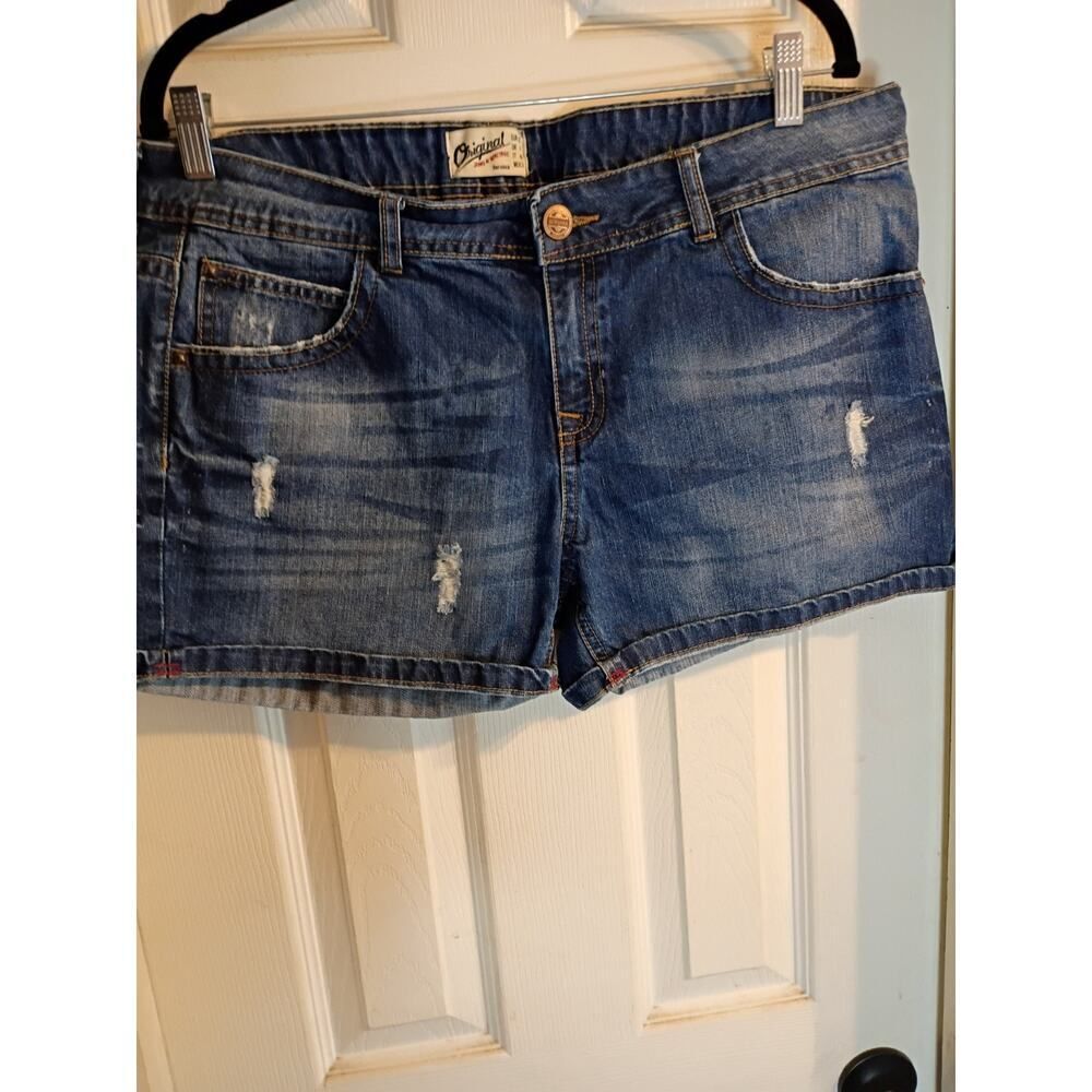Bershka Denim Shorts Blue Slightly Distressed Sz L Beach Boho Festival